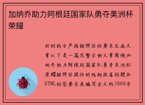 加纳乔助力阿根廷国家队勇夺美洲杯荣耀 加纳乔助力阿根廷国家队勇夺美洲杯荣耀